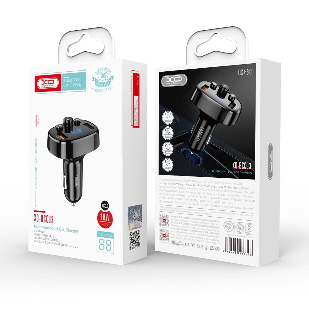 18W QC3.0 FM Sändare Bluetooth MP3 Billaddare XO