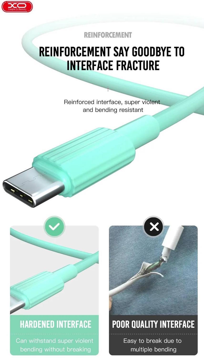 2-PACK USB-C Snabbladdning 2.4A kabel för Samsung, Android -1m