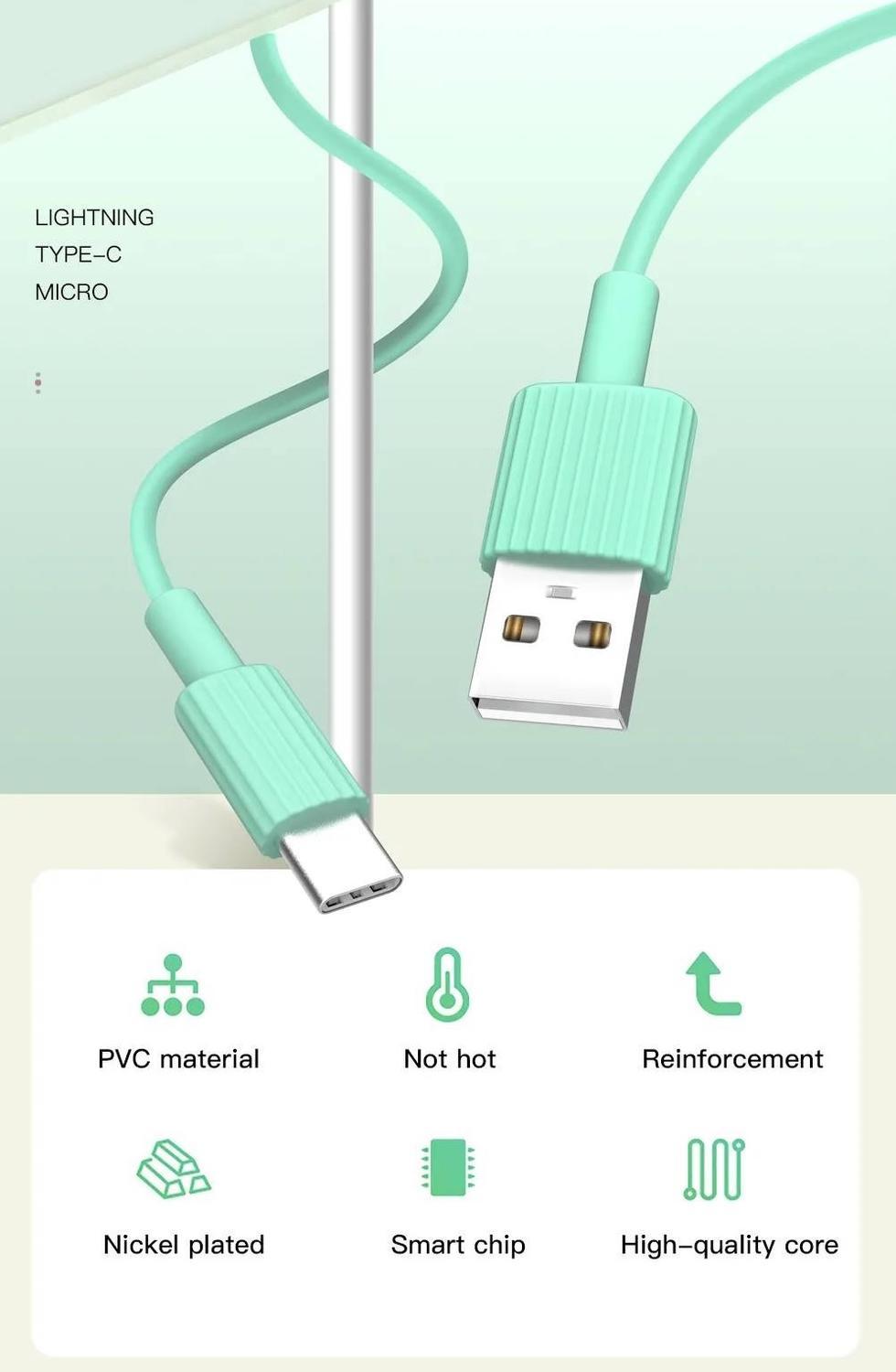 2-PACK USB-C Snabbladdning 2.4A kabel för Samsung, Android -1m