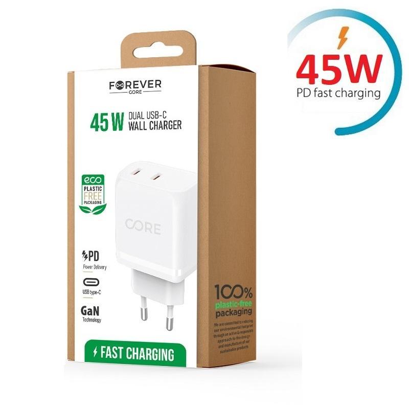 45W Snabbladdare PD Dual USB-C för iPhone, Samsung, iPad
