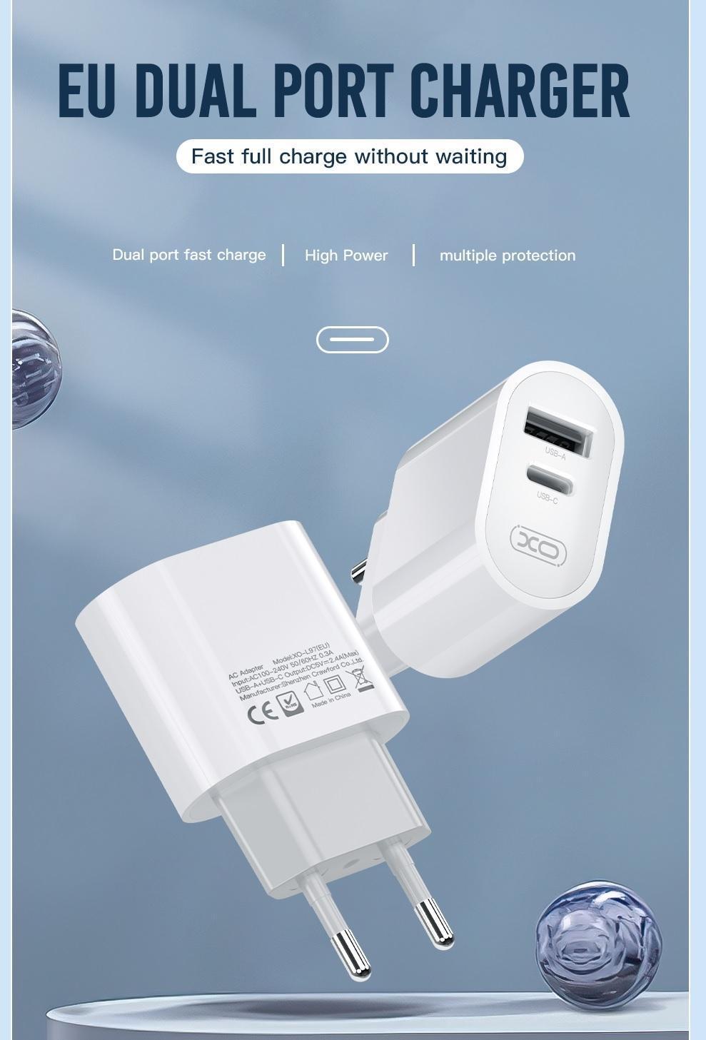 Apple iPhone kompatibla USB, USB-C Snabbladdare med Lightning Kabel