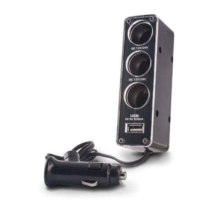 3-i-1 Biluttag Splitter 12V/24V med USB-port – Multi Strömadapter