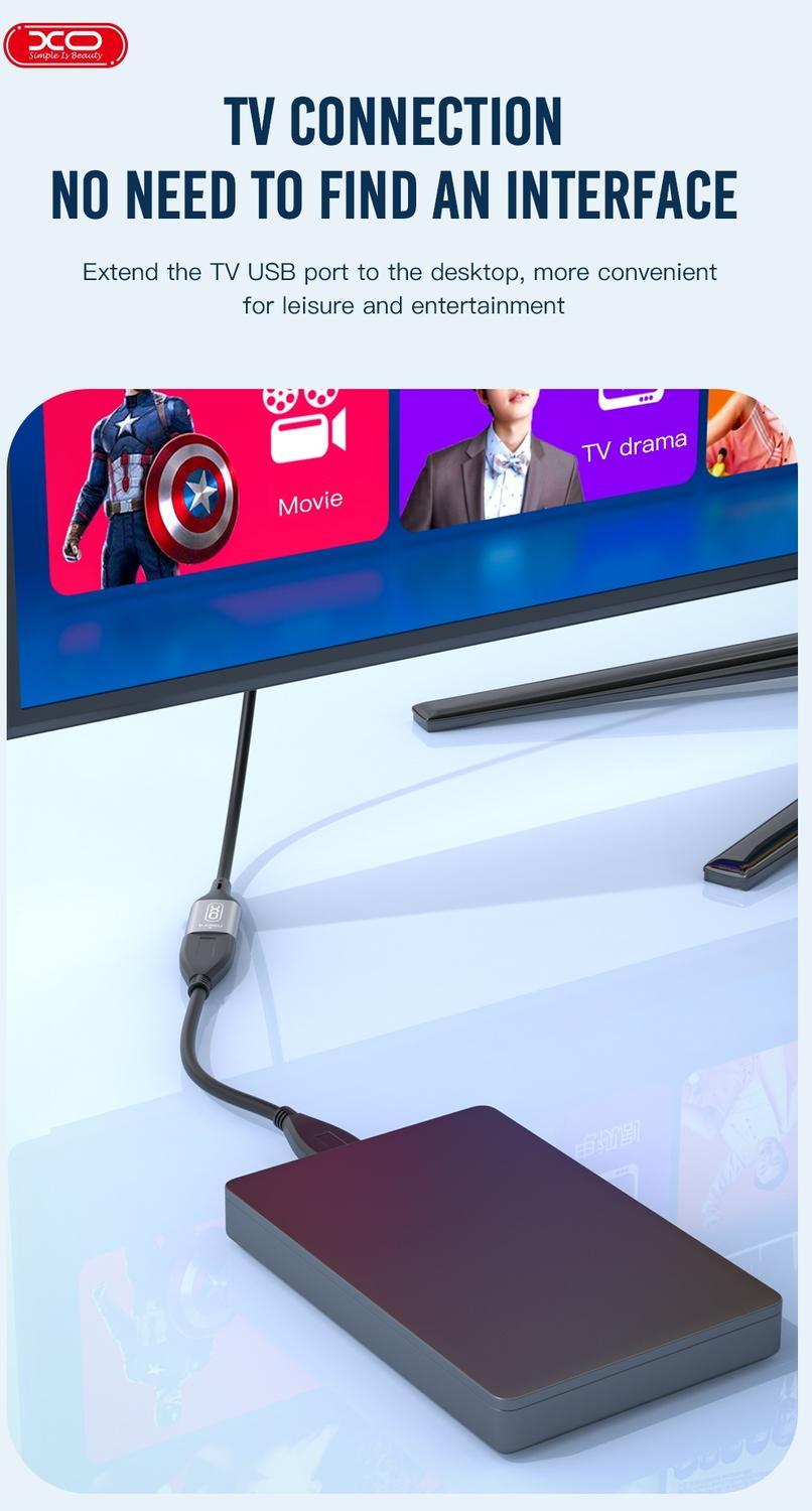 USB-A Hona till USB-A Hane Förlängningskabel XO NB219 USB2.0 3m