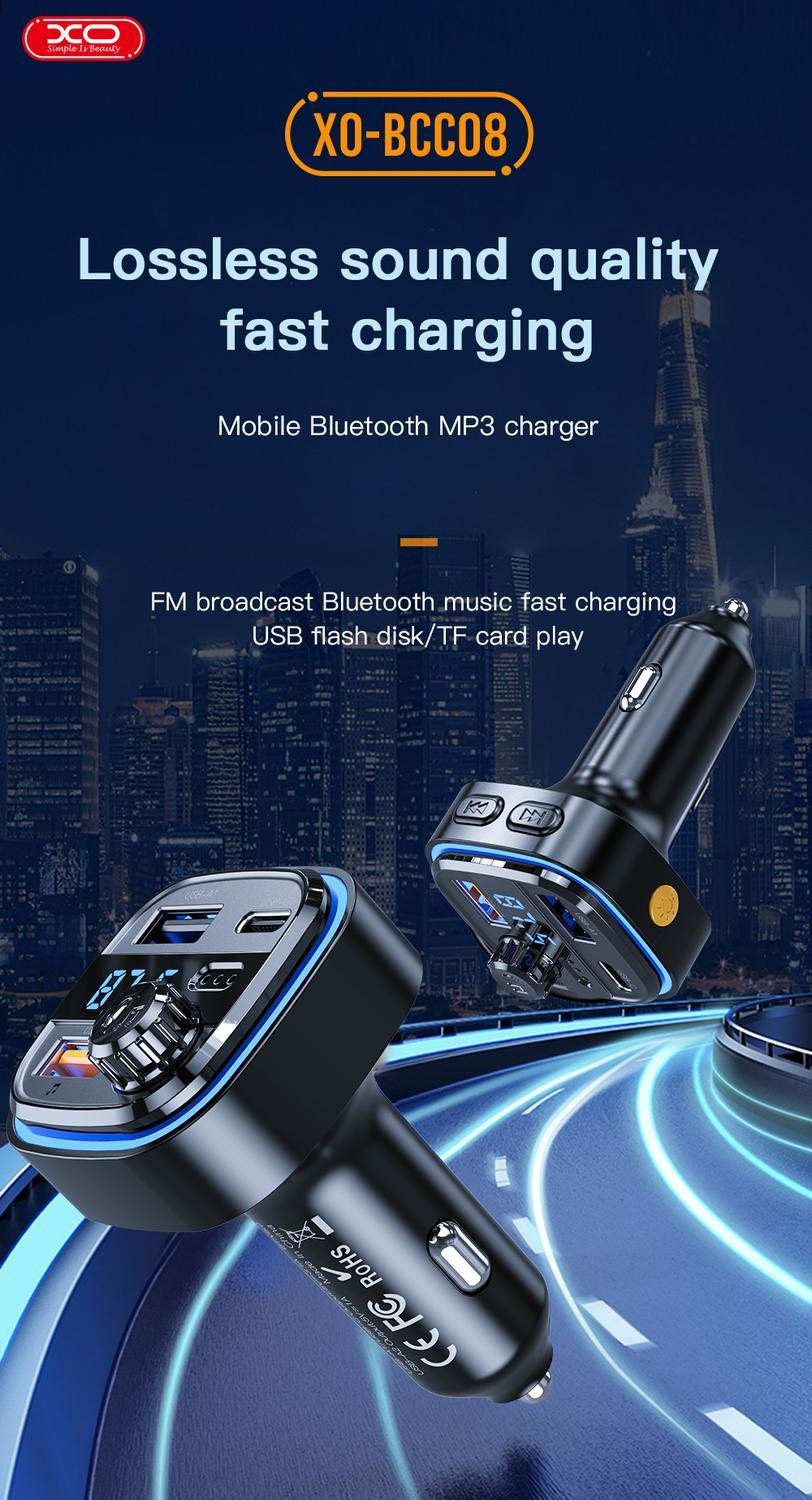 Bluetooth FM Sändare Billaddare med 1 X USBC, 2XUSB-laddning