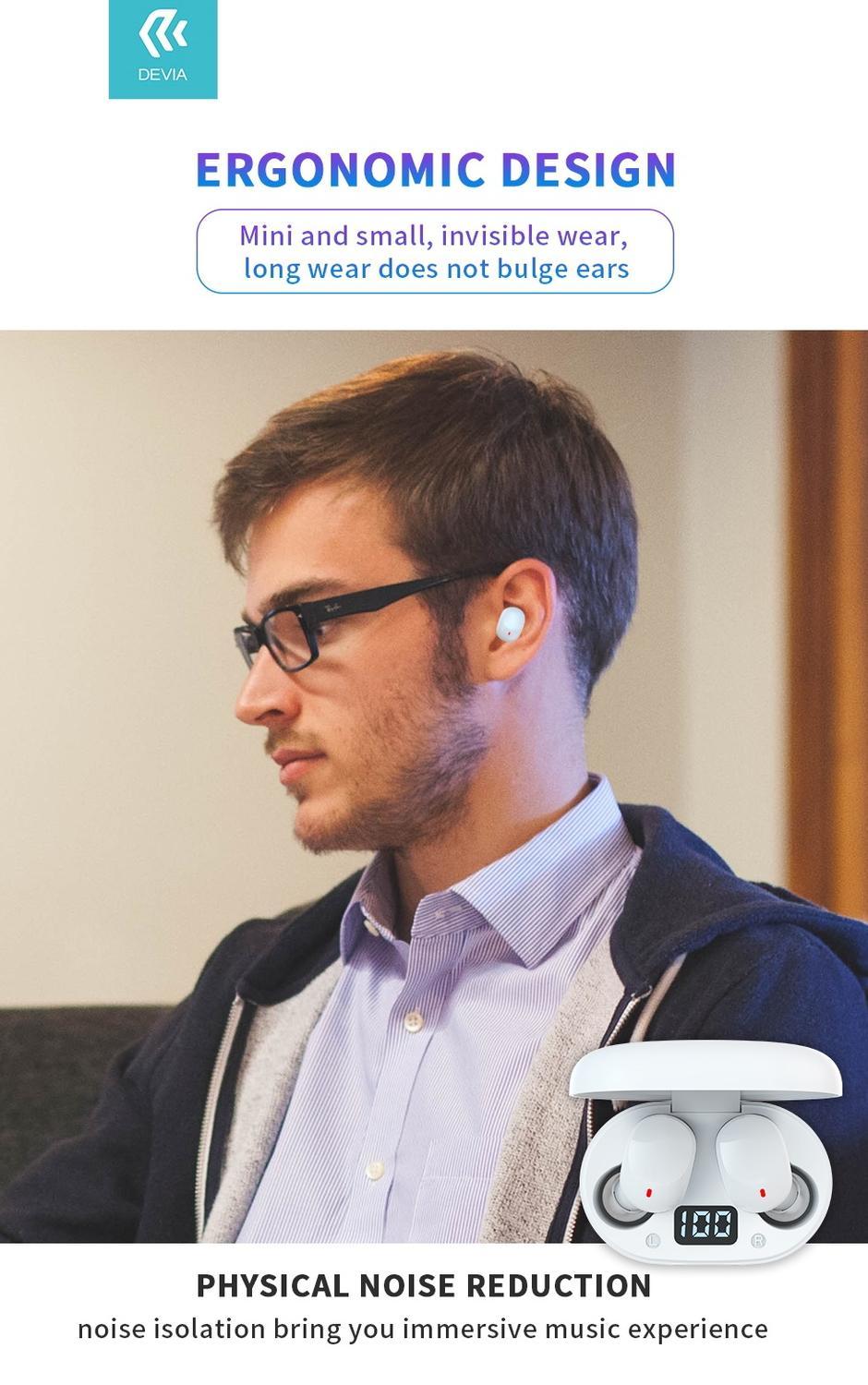 DEVIA JOY TWS Bluetooth V5.0 Trådlös Hörlurar med Laddbox