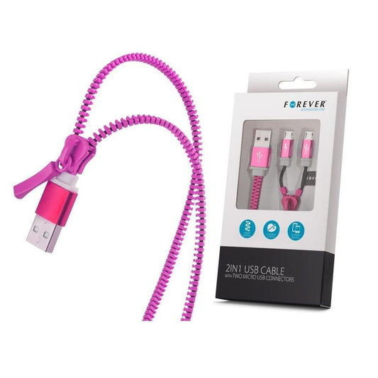 Forever ZIPPER 2IN1 MicroUSB Data SYNC Kabel med 2X MicroUSB