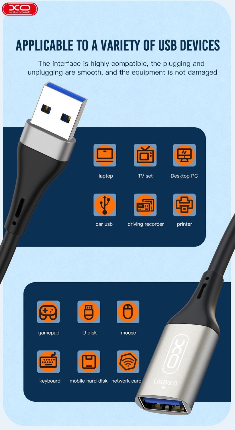 USB-A Hona till USB-A Hane Förlängningskabel XO NB219 USB2.0 3m