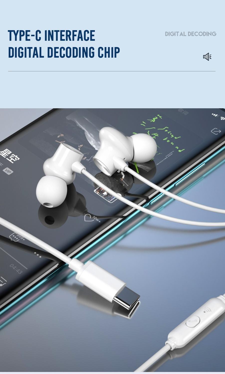 USB-C / TYP-C In-Ear Hörlurar med Mikrofon iPhone 15,16 /Samsung /Android