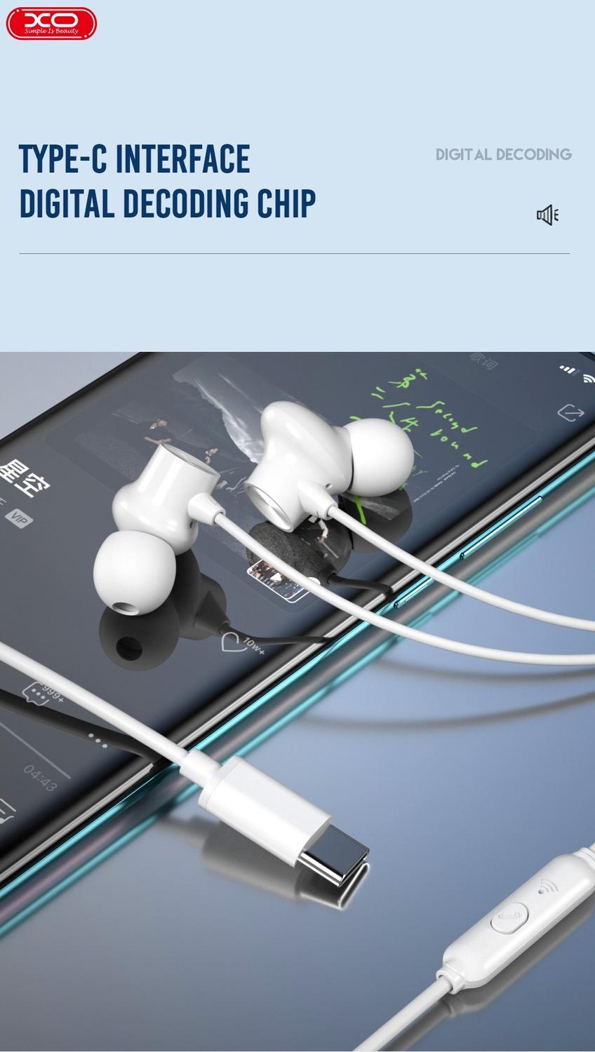 USB-C / TYP-C Kontakt In-Ear Hörlurar med Mikrofon, Samsung -Vit