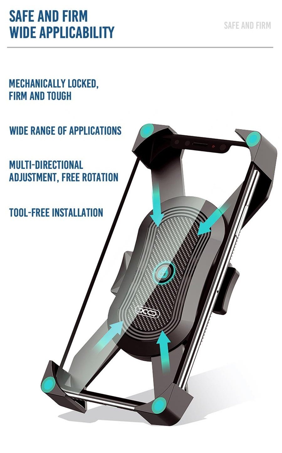 Universal 360-Rotera Cykel/motorcykel C51 Mobilhållare 5"-6.5"