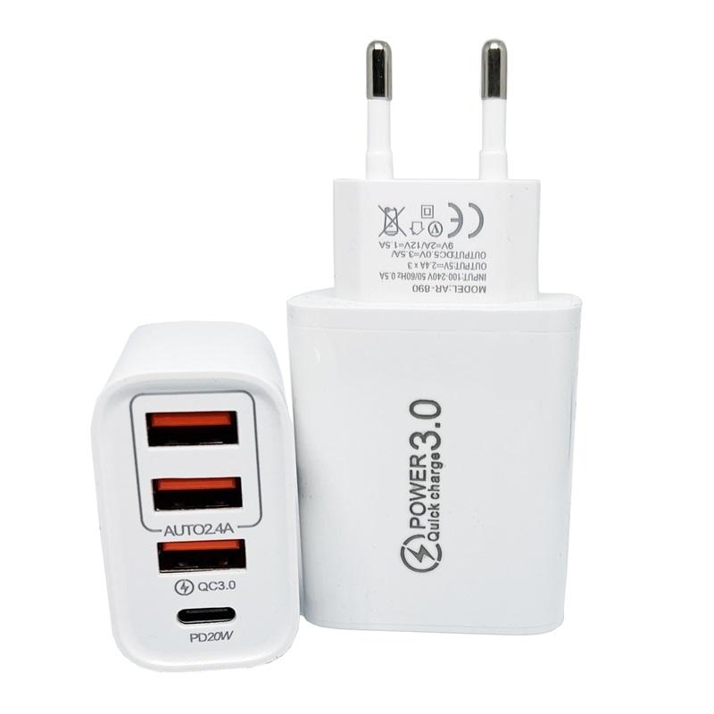 iPhone, Samsung QC3.0 Snabb 17w Väggladdare 3xUSB Vit