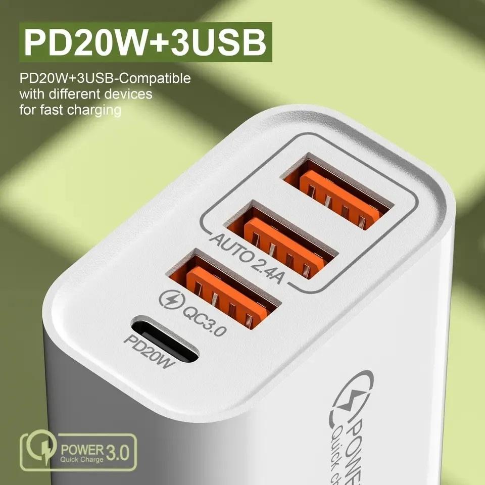 iPhone, Samsung QC3.0 Snabb 17w Väggladdare 3xUSB Vit
