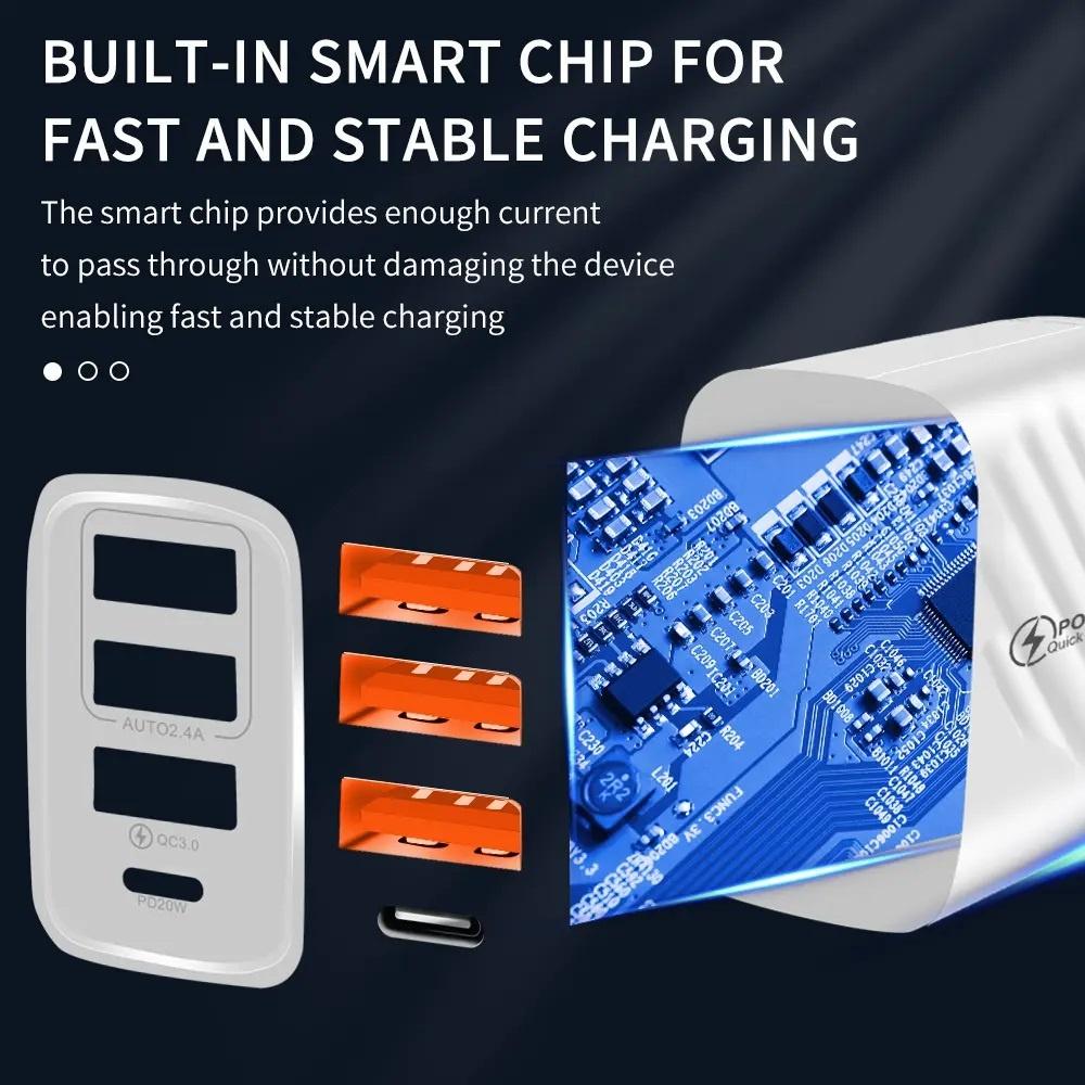 iPhone, Samsung QC3.0 Snabb 17w Väggladdare 3xUSB Vit